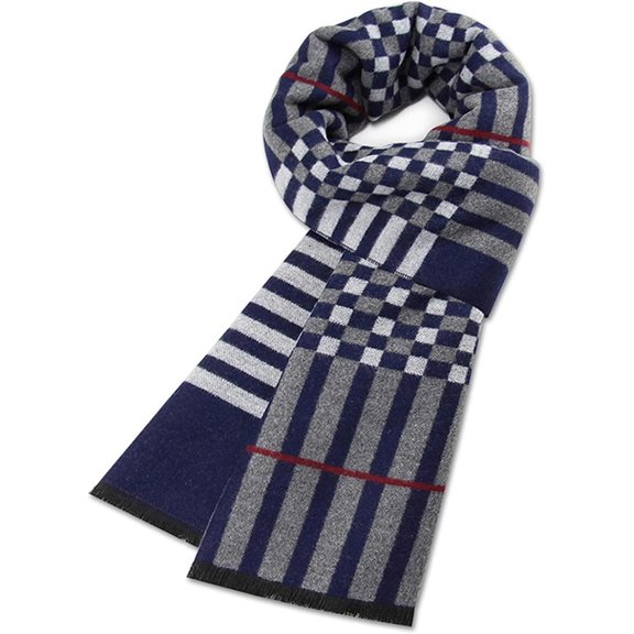 Mens Winter Warm Long Soft Scarf Plaid Tassel Scarf for Men Soft Classic Cotton Blend Scarve 70.8"x11.8" Blue-gray
