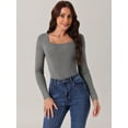 thumbnail image 3 of DARING DIVA Square Neck Sweater Bodysuit Blouse Tops M Grey, 3 of 5