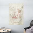 thumbnail image 1 of Dog Tapestry, Romantic Postcard from Paris Pattern Dog in Basket of the Bicycle Illustration, Wall Hanging for Bedroom Living Room Dorm Decor, 40W X 60L Inches, Egg Shell and Coral, by Ambesonne, 1 of 2