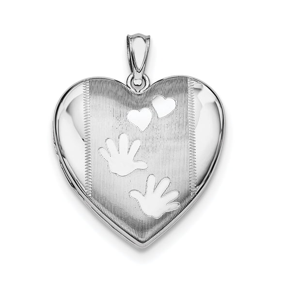 Sterling Silver Rhodium-plated Handprints Heart Locket QLS623 (24mm x 24mm)