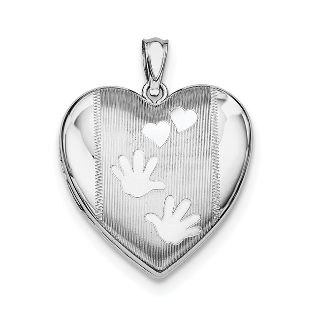 Sterling Silver Rhodium-plated Handprints Heart Locket QLS623 (24mm x 24mm)