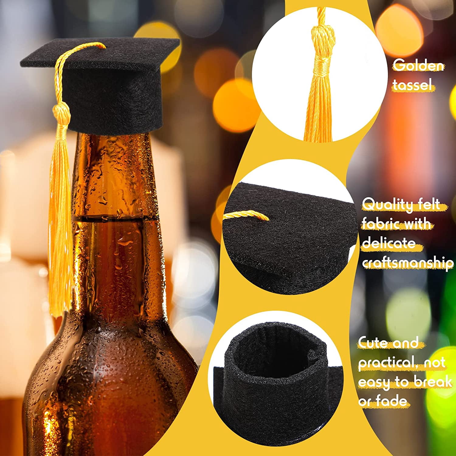 Mini Graduation Cap Bottle Toppers Mini Grad Hat Wine Bottle Topper Graduation Bottle Cap Decoration with Tassels Graduation Cap Cover for Home Graduation Party Table Decoration (24 Pieces)