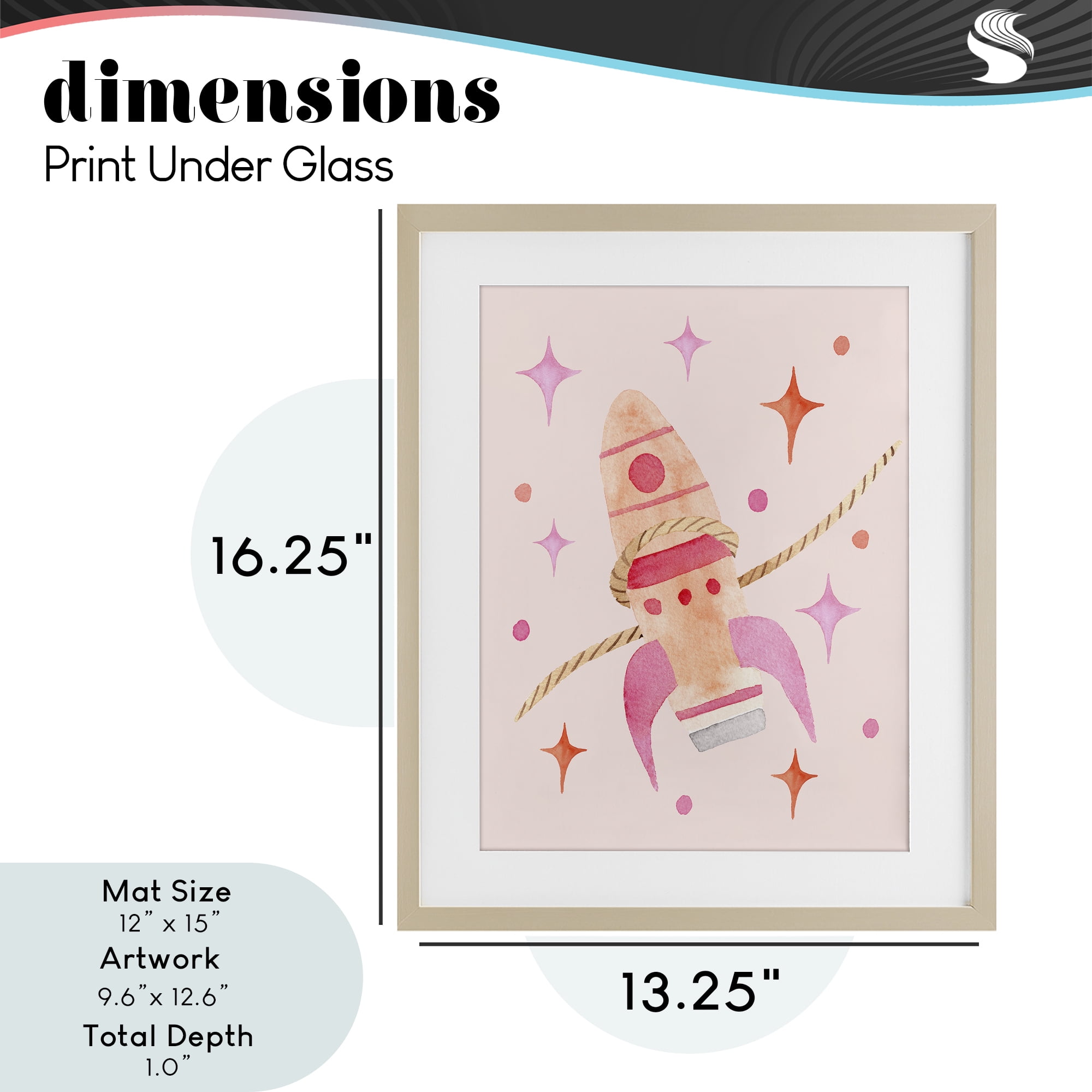Lasso Rocket Ship Birch Framed Print Under Glass, design by Nina Jacobs