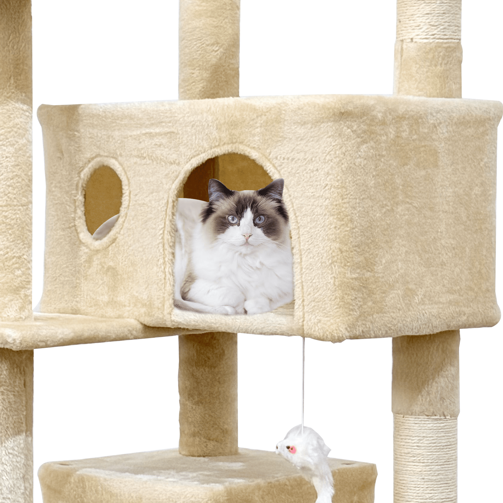 Baohe Indoor Cat Tower 60.6-Inch Modern Cat Tree with Widened Perch, Ideal for Big Cats & Kittens. Multi-Level Design with Scratching Posts, Tunnel, Basket & Cave Condo