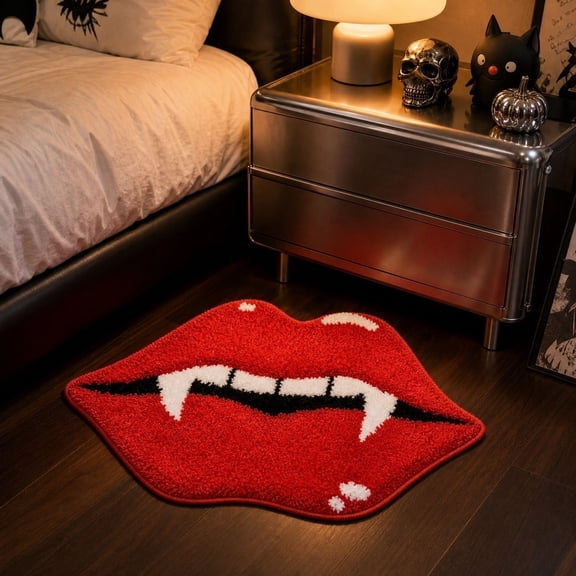 Halloween Vampire Fangs Lips Shaped Bath Mat,Gothic Spooky Non Slip Absorbent Floor Rug for Bedroom,Entryway,Bathroom,Home Holiday Decor