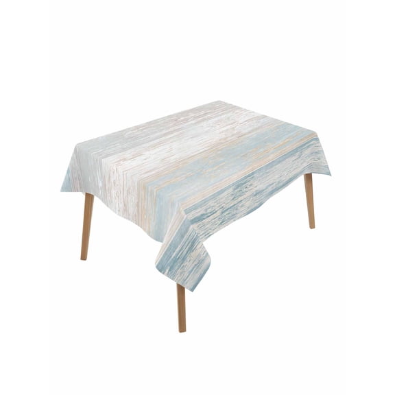 Blue Beige Farmhouse Table Cloth, Vintage Wooden Striped Waterproof Tablecloth for Rectangle Tables, Reusable Washable Fabric Table Cover for Restaurant Kitchen Dining Tables 60"x84"