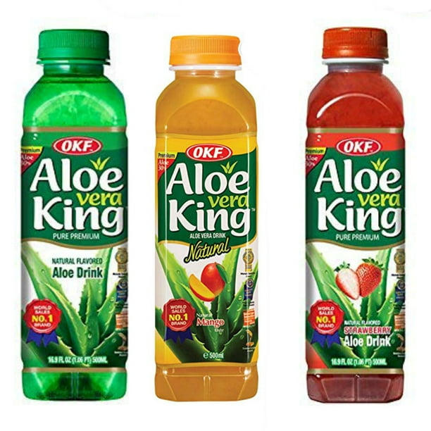 OKF Aloe Vera King Drink, Original, Mango & Strawberry, 16.9 Fluid