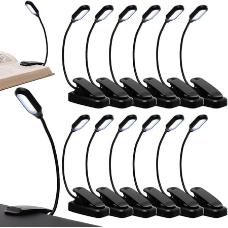 12 Pack Clip On Book Light Battery Powered LED Reading Lamp Flexible Gooseneck with Strong Clamp for Books in Bed Portable Read Lights Night Reading(No Battery)