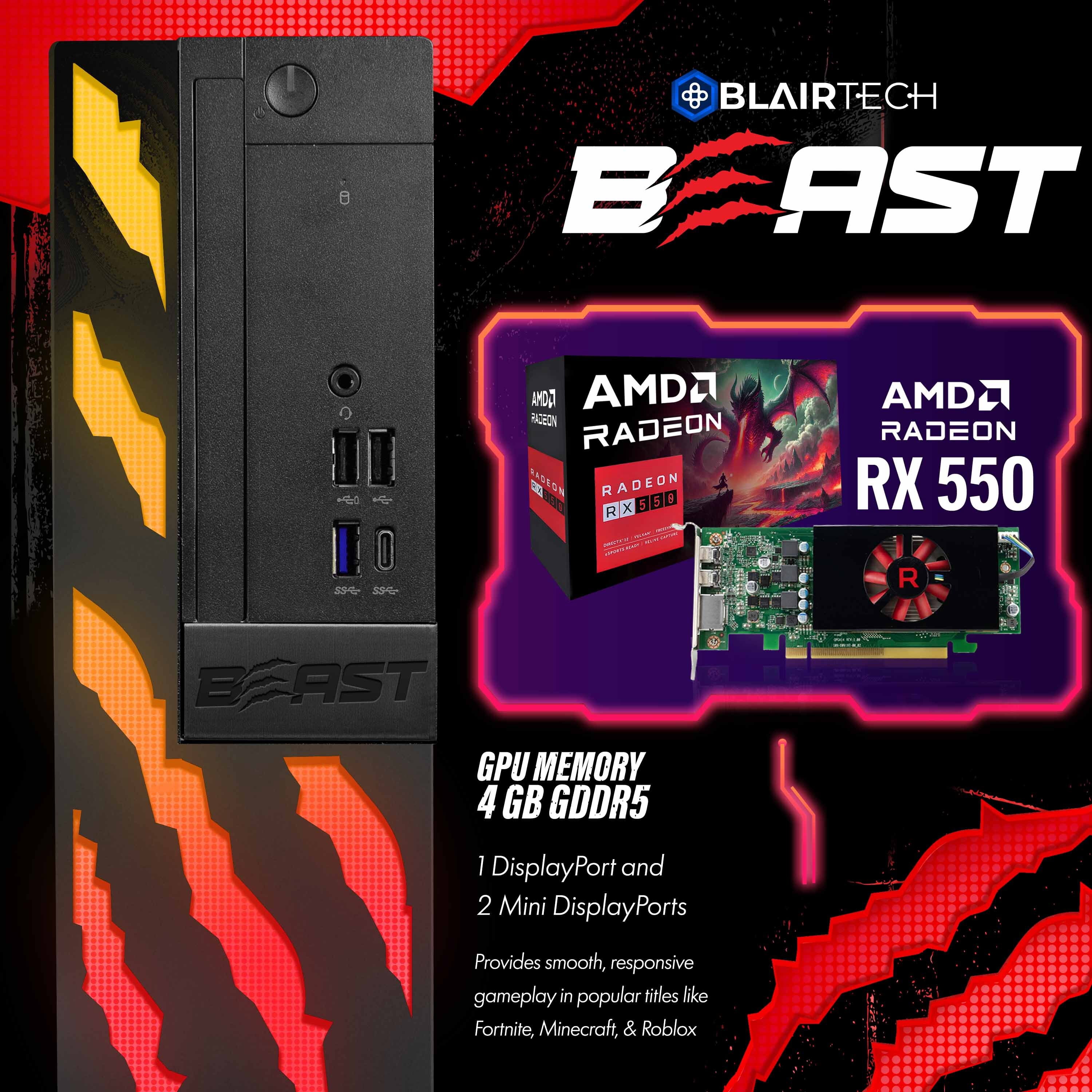 Restored Gaming PC Computer, BlairTech Beast | Intel i5 with Radeon RX 550 GPU, 16GB, 500GB SSD, WiFi + BT, Windows 11 Gaming Desktop (Refurbished)
