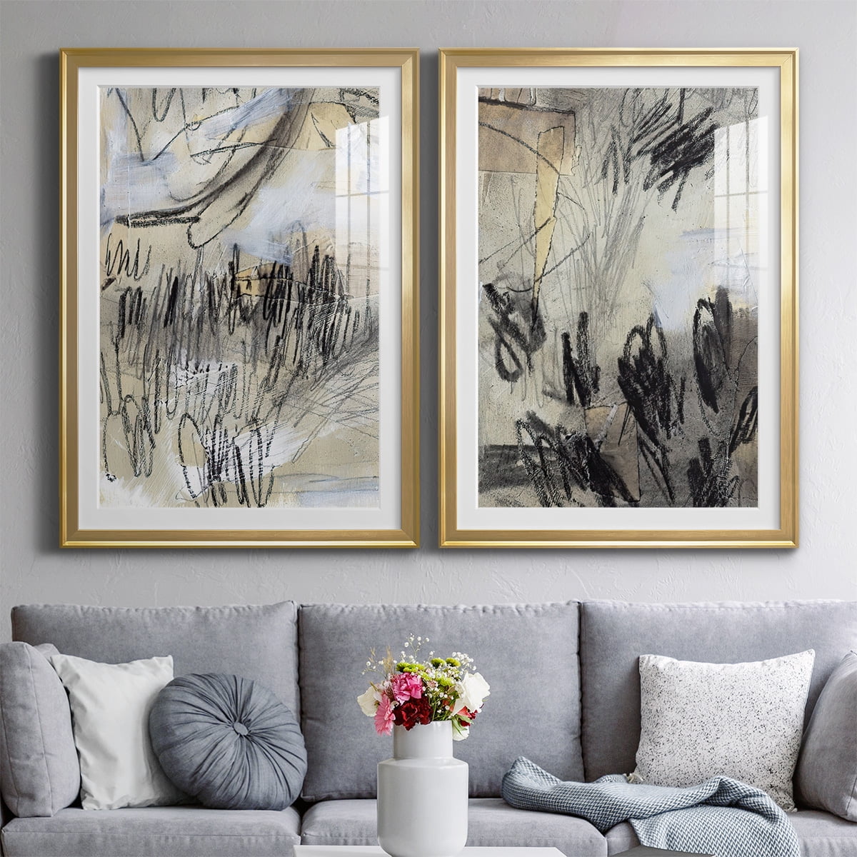 Wexford Home Masked Notes III Premium Framed Print, 26.5" x 36.5" - Ready to Hang, Gold (Set of 2)
