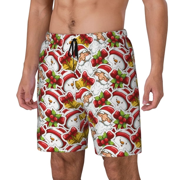 Fotbe Santa Claus bells Snowman Traje de Baño para Hombre – Shorts de Natación de Secado Rápido con Forro y Bolsillos-Small