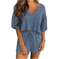 thumbnail image 6 of Summer Savings Clearance! Edvintorg Summer Outfits For Women 2023 Women Two-Piece Color-Blocking V-Neck Short Sleeve Shirt Short Sets Fashion Casual Suit Blue XXL, 6 of 7