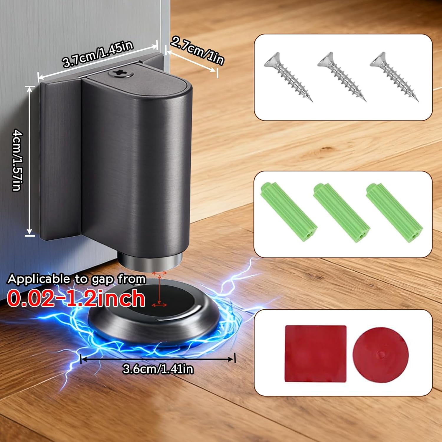 JJEAN-Magnetic Door Stoppers for Bottom of Door Holder 1 Pack Heavy Duty Magnetic Door Catch Holder to Keep Door Open with Screws and Adhesive No Drilling Magnet Mount Floor Door Stop