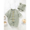 thumbnail image 6 of Musuos Infant Baby 2PCS Winter Outfits, 3 6 12 18M Long Sleeve Solid Color Knitted Romper + Bear Hat Set, 6 of 10