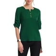 thumbnail image 4 of Unique Bargains Women's Pleated Short Sleeve Square Work Blouse Top Dark Green M, 4 of 6