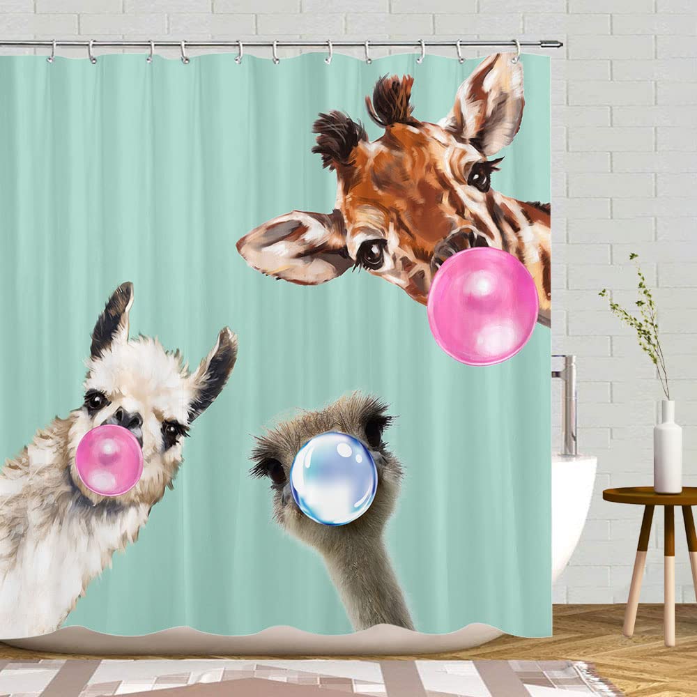 Funny Animal Shower Curtain Giraffe Jungle Safari Tropic African