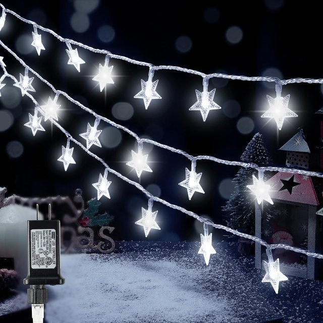 Cadena de luces LED con forma de estrella HeyFuni 100, 10 m, para Navidad