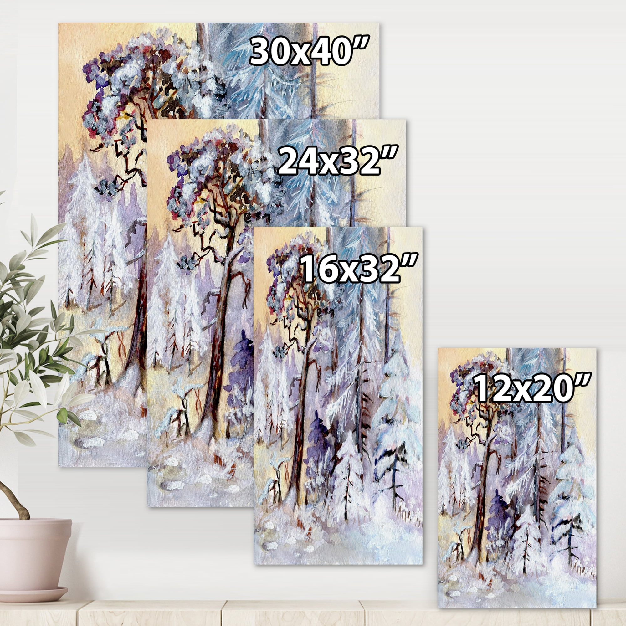 Designart ' The Lake With Winter Snowy Forest ' Lake House Canvas Wall Art Print