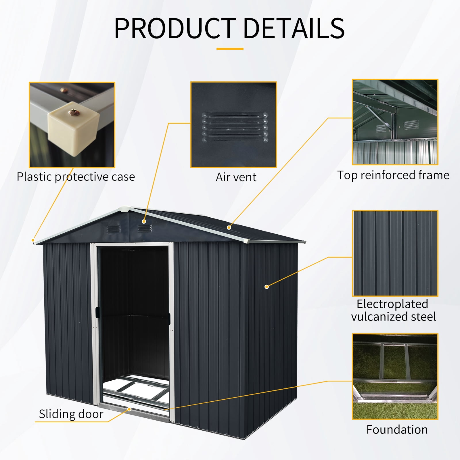 Alvantor 8 x 4 FT Outdoor Storage Shed Metal Garden Shed with Sliding Door and foundation for Backyard, Garden,Black