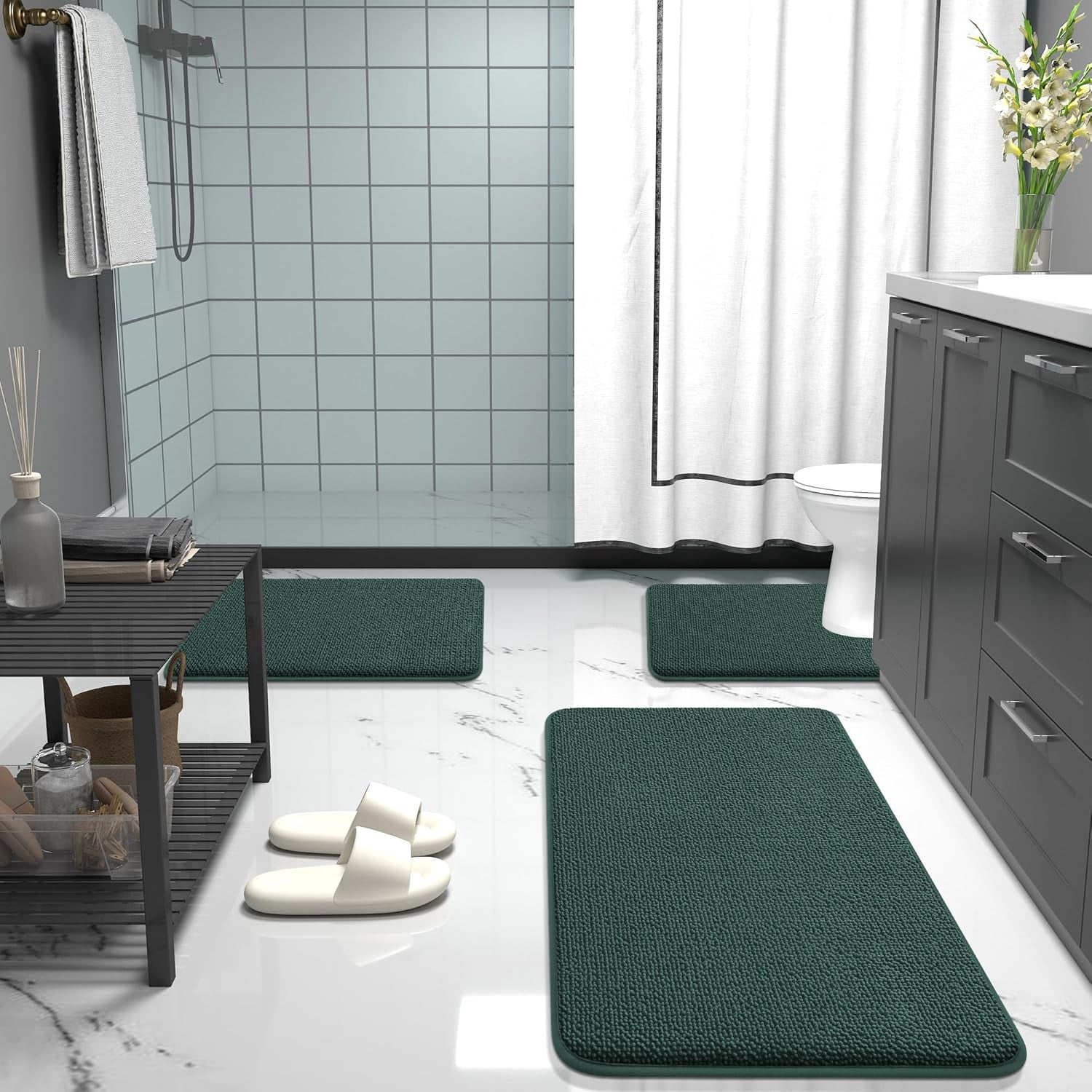 Thick Memory Foam Bath Mat Rug 24x16, Extra Soft Absorbent Bathroom Rug, Quick Dry Bath Mats, Non-Slip, Machine Washable Carpet for Bathroom, Tub and Shower, Home Decor Accessories, Beige