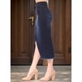 thumbnail image 3 of Womens Dark Indigo Stretch Denim Pencil Skirt With Front Slit, 3 of 5