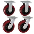 thumbnail image 6 of 6" X 2" Heavy Duty Caster Set of 4 - 2 Swivel Casters and 2 Rigid Casters - 2880 lbs Per set of 4 - (4 pack) - Dark red Polyurethane on Black Polyolefin Core, 6 of 10