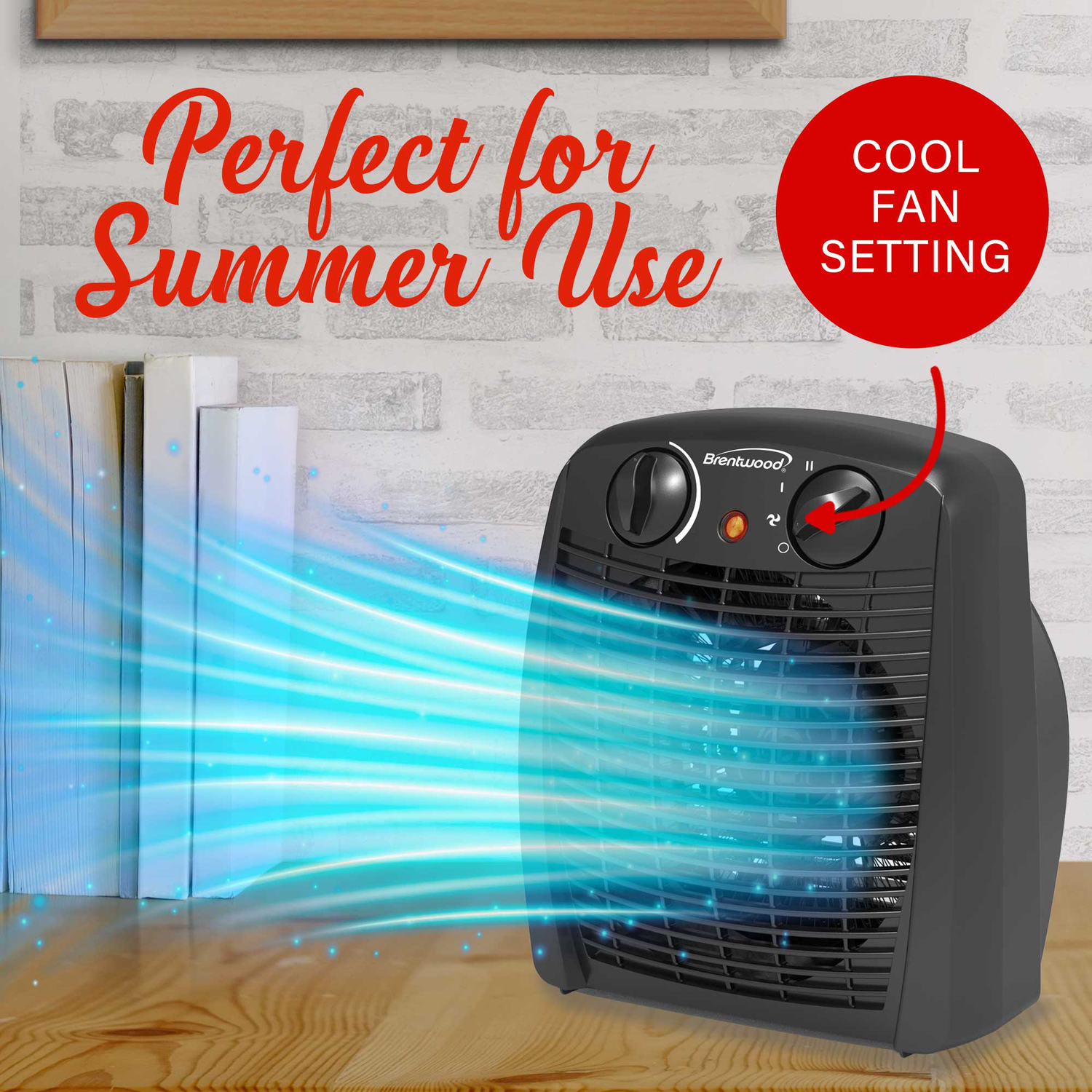 Brentwood 1,500-Watt-Max Portable Electric Space Heater and Fan, Black, H-F305BK