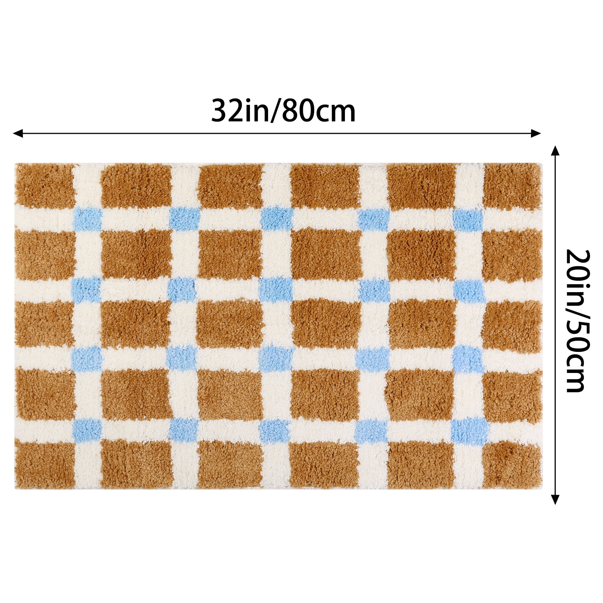 Unique Bargains 2 Pcs Checkered Absorbent Non Slip Bath Mats Soft Fluffy Bathroom Rugs Brown 20" x 32"