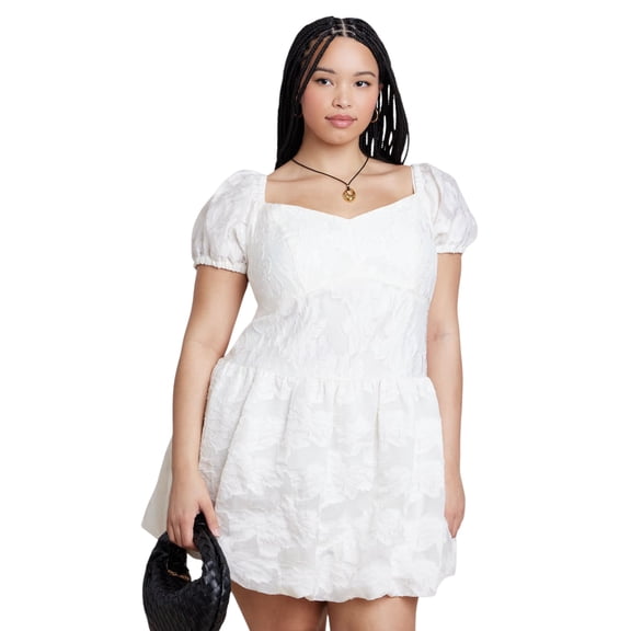 ELOQUII Women's Plus Size Textural Mini Bubble Dress