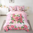 thumbnail image 2 of Homewish Initial H Letter Bedding Comforter Set 7 Pieces, Pink Watercolor Rose Floral Full Bedding Set, Glitter Stars Print Reversible Fitted Sheet Flat Sheet, Breathable Home Decor, 2 of 7