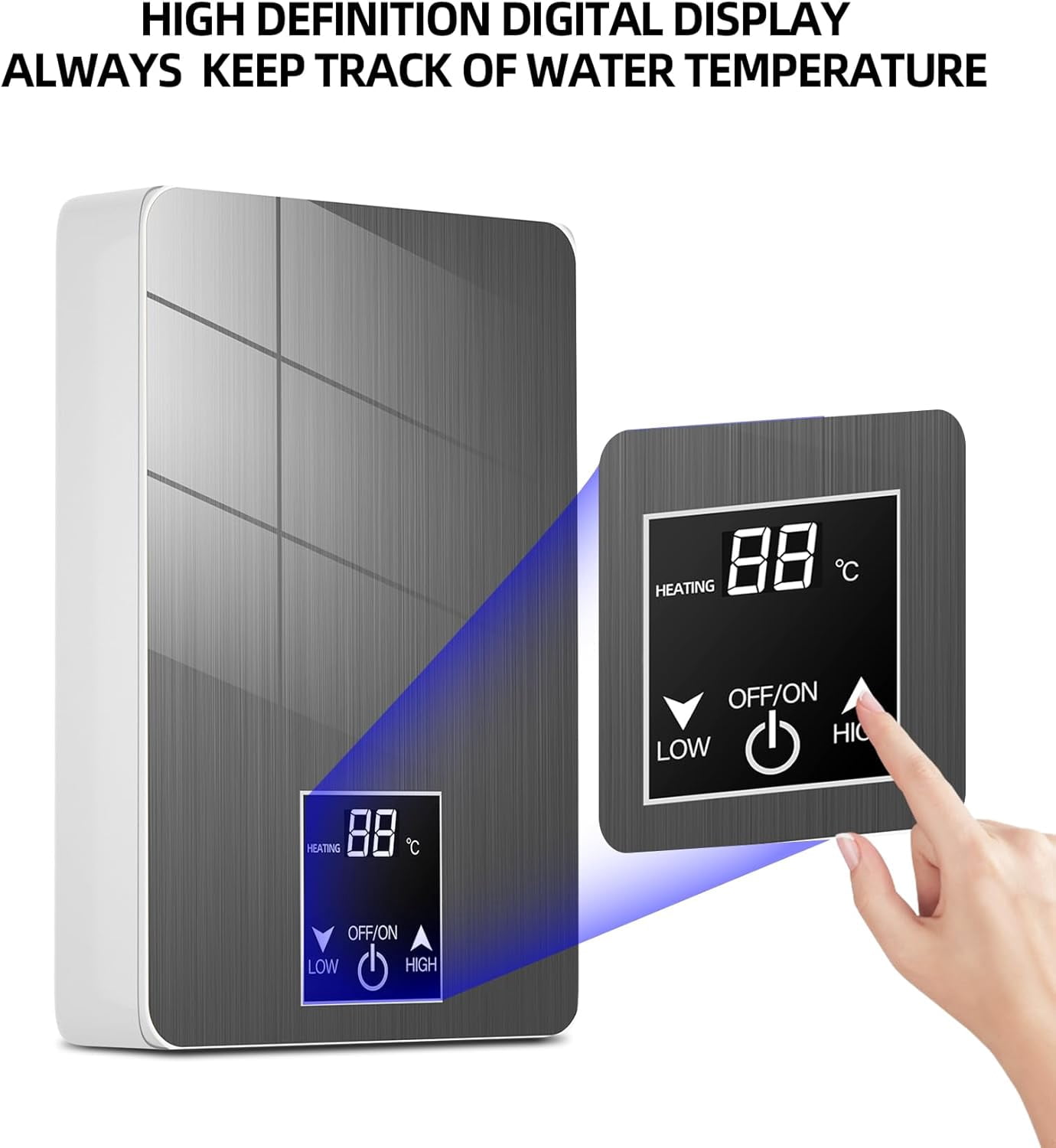 Electric Tankless Water Heater, 3500W Instant Hot Water Heater with Handheld Shower Head  Set, Portable Mini Water Heaters with Digital Display Adjustable Temperature for Bathroom Kitchen, Grey