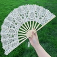 thumbnail image 3 of Grofry Handheld Fan Vintage Style Folding Fan with Lace Trim And Tassel Pendant Elegant Fabric And Bamboo Hollowed Hand Fan for Wedding Party, 3 of 7