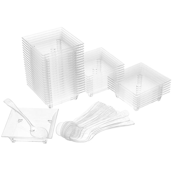 FOMIYES Clear Plastic Dessert Plates and Spoons Set, 100 Pieces Transparent Disposable Sweet Serving Dishware for Home