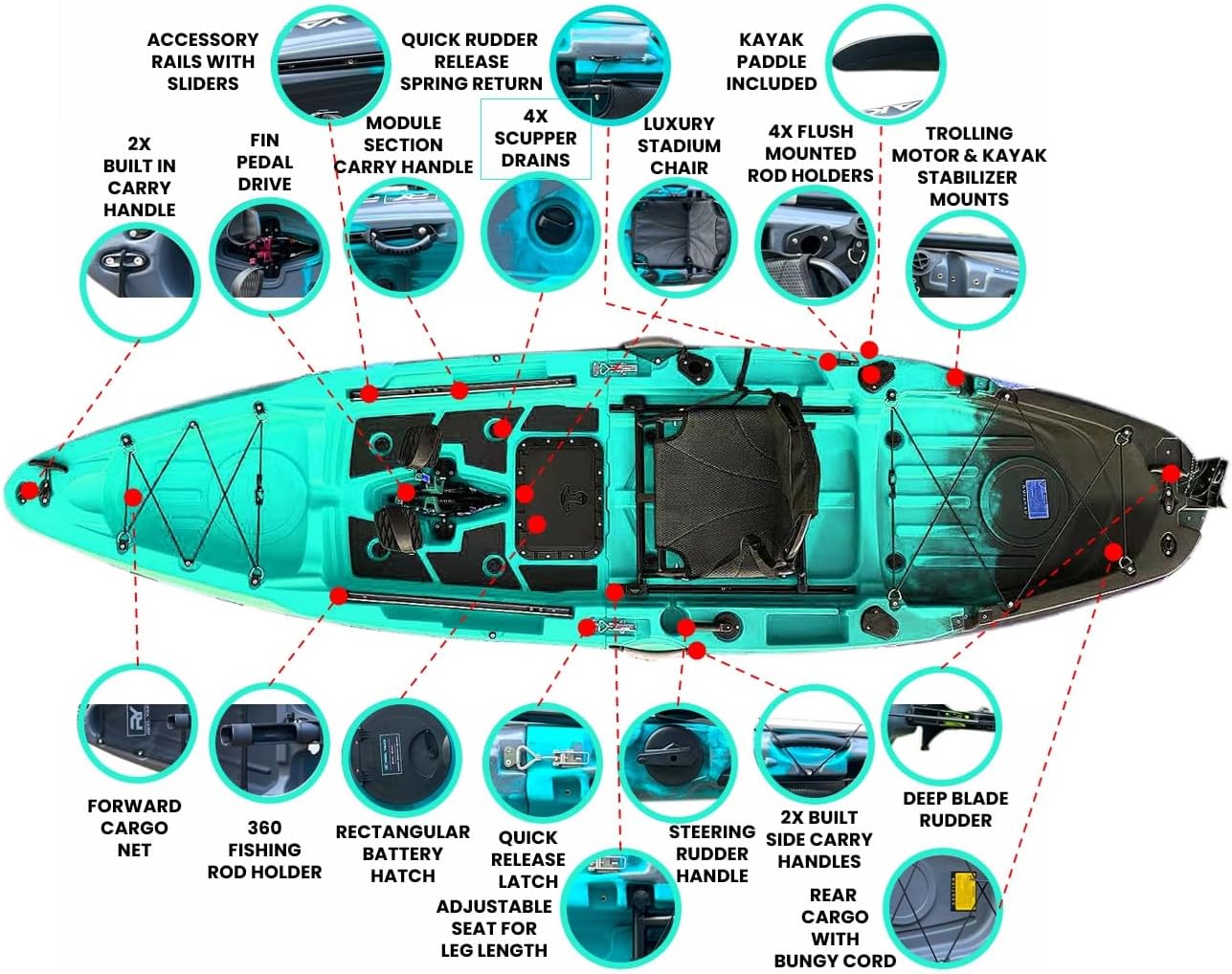 10.8ft Rapido Modular Fin Drive Fishing Kayak | Super Lightweight, 400lbs Capacity | Easy to Store - Easy to Carry | Beats Inflatables | No roof Racks - no Wall Racks