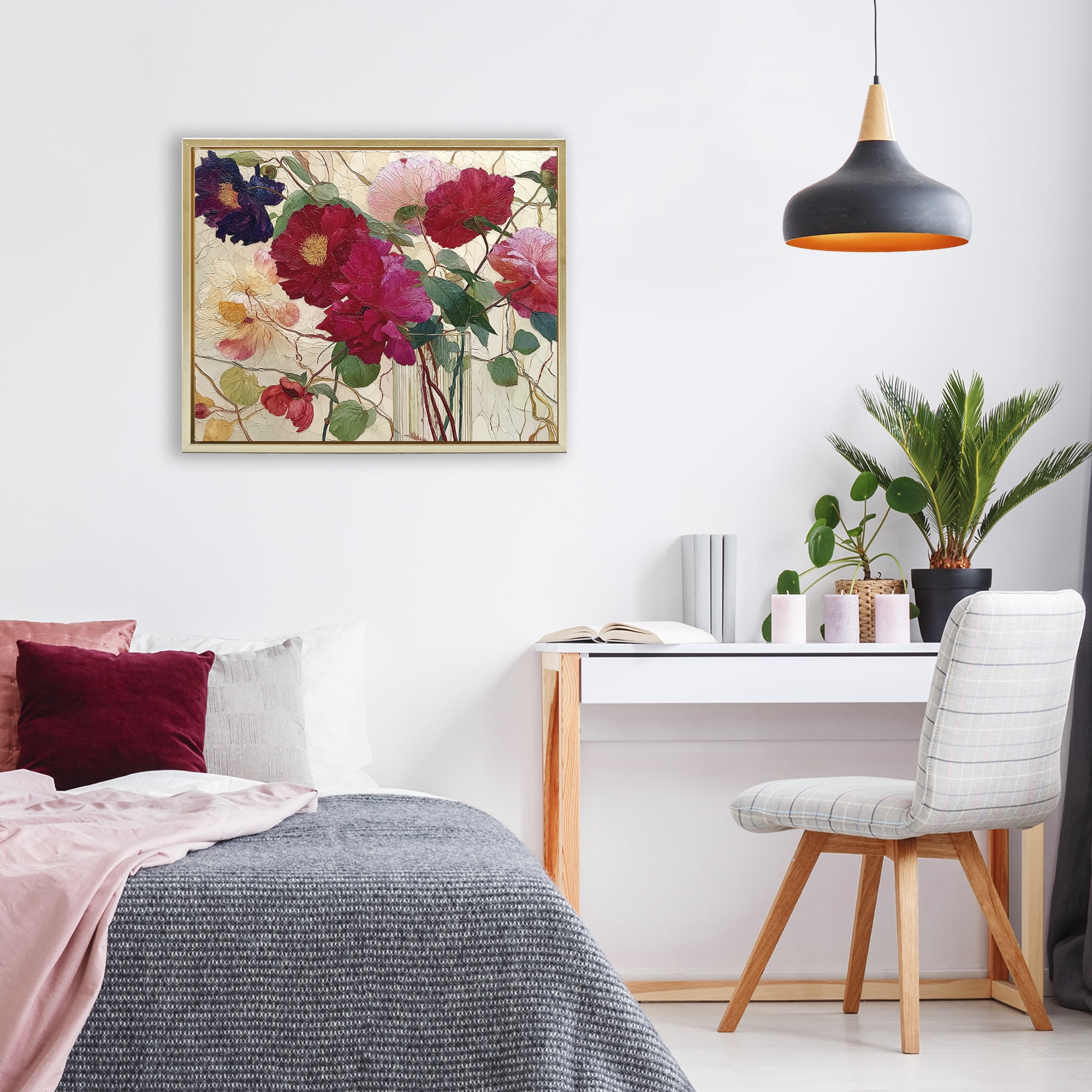 Haiku Flower Vase Gold Framed Floater Canvas Wall Art, design by Annabelle Hall