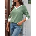 thumbnail image 5 of Women V Neck Color Block Long Sleeve Shirts-Casual Fall Light-Weight Tunic Sweaters Fashion Outfits Green S, 5 of 10