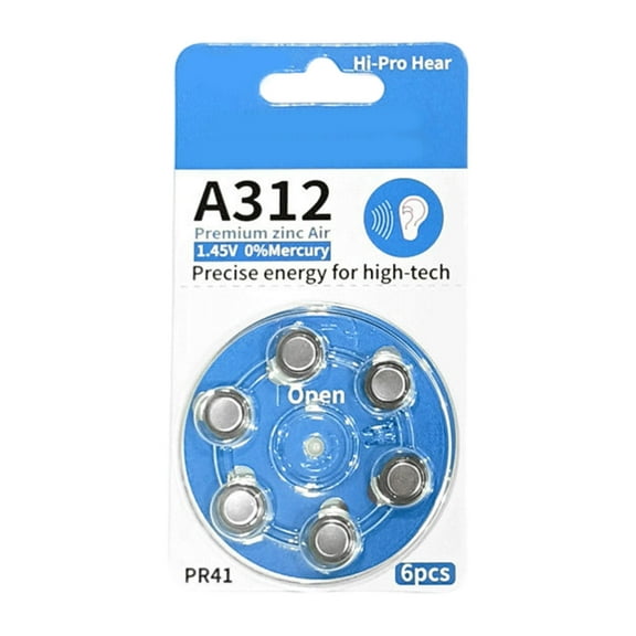 6pcs A312/PR41 Zinc Button Cell Batteries 1.45V For Various Hearing Devices