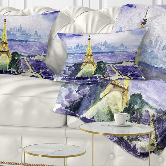 Designart Paris Eiffel Toweron Blue Background - Contemporary Throw Pillow - 12x20