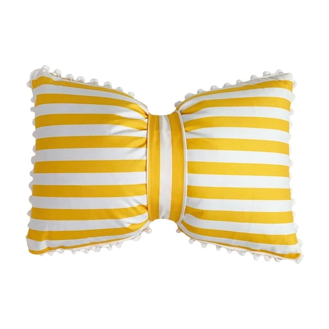 Striped Bow-Decorated Pillowcase 50x33cm Soft Velvet Bolster Pillow Suitable For Sofas Beds And Home Decor