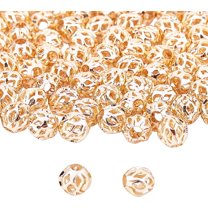 100pcs 6mm Gold Plated Brass Hollow Beads Filigree Hollow Ball Metal Spacer Beads for DIY Necklace Charm Bracelet Jewelry Making