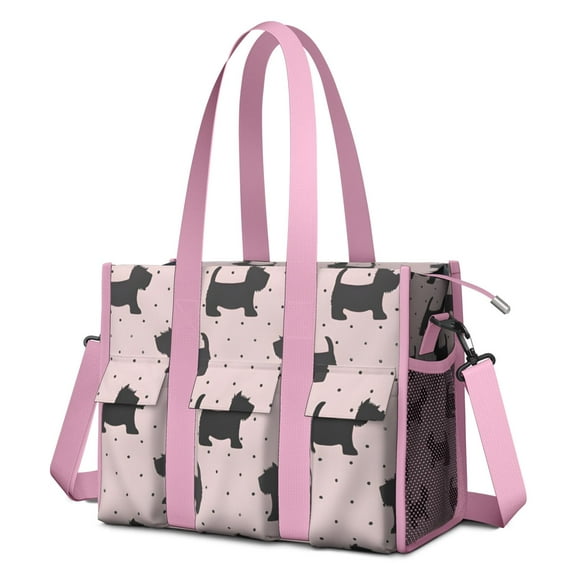 Teacher Tote Bag,Scottish Terrier Teacher Utility Tote Bag,Large Work Tote Bags for Women with Multiple Pockets,Top Zipper Closure,13.8x10.6x6.7 Inch