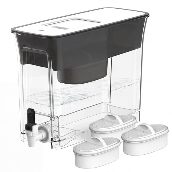Waterdrop WFD-40L Water Filter Dispenser with 3 Filters, 35-Cup Slim Water Filter Pitcher, Large Capacity, 200-Gallon Long-Life, Reduces Chlorine, PFOA/PFOS and More, BPA Free, Black