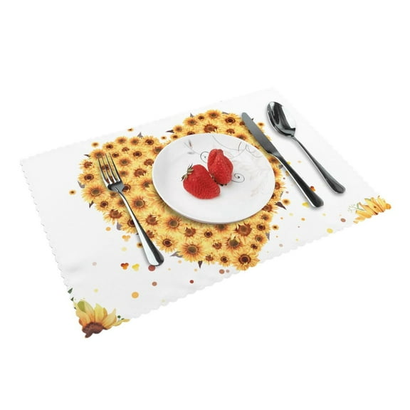Hear Sunflower Placemats Set Of 4, Oil-Proof Washable And Reusable Dining Table Place Mats Kitchen Decor Home Decoration 12 X 18 Inch