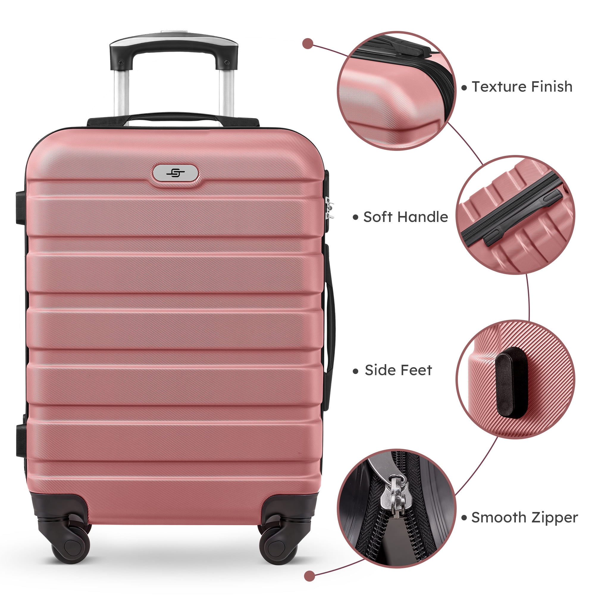 Gowill 4 Piece Luggage Set 16/20/24/28 inch Hardside Lightweight Suitcase with Spinner Wheels (Pink)
