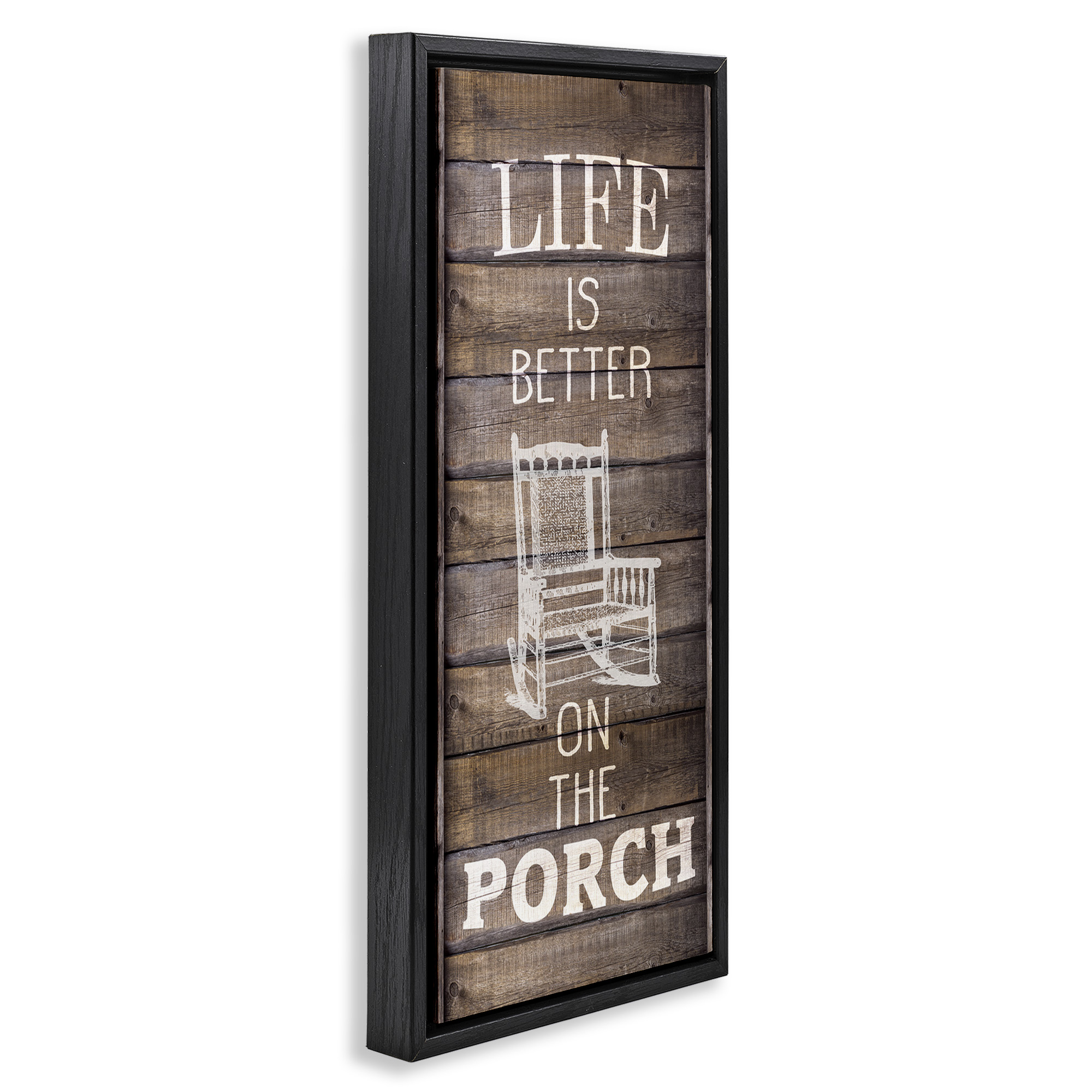 Stupell Industries Porch Life Country Rustic Inspirational Painting Black Floater Framed Canvas Art Print Wall Art, 15 x 31