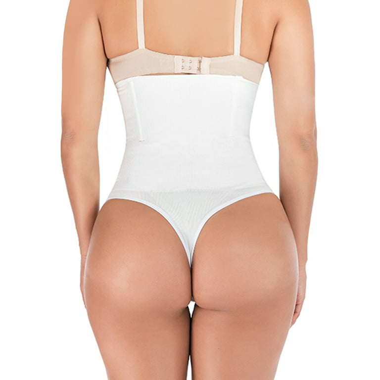 SHCKE Women's High Waist Thong Shapewear Seamless Underwear Tummy Control Thong  Body Shaper Slimmer Girdle White 
