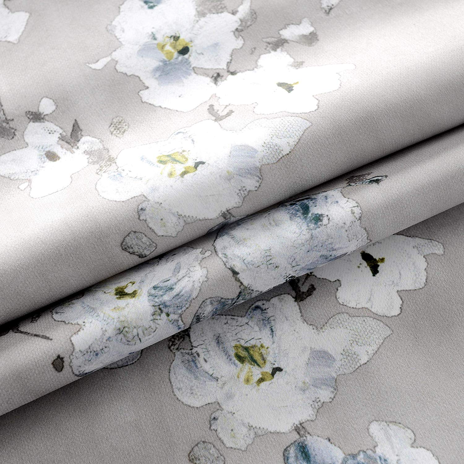 DriftAway Mackenzie Thermal Room Darkening Grommet Unlined Window Curtains Blossom Floral Pattern 2 Panels 50"x96" Blue Gray