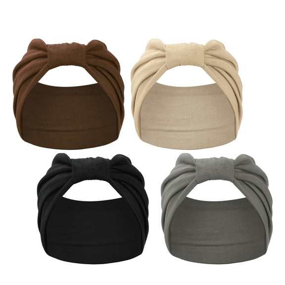 4pcs Yoga Elastic Headbands Wide Knotted Hairbands for Women Girl 5.12inch Wide Black Gray Brown Khaki