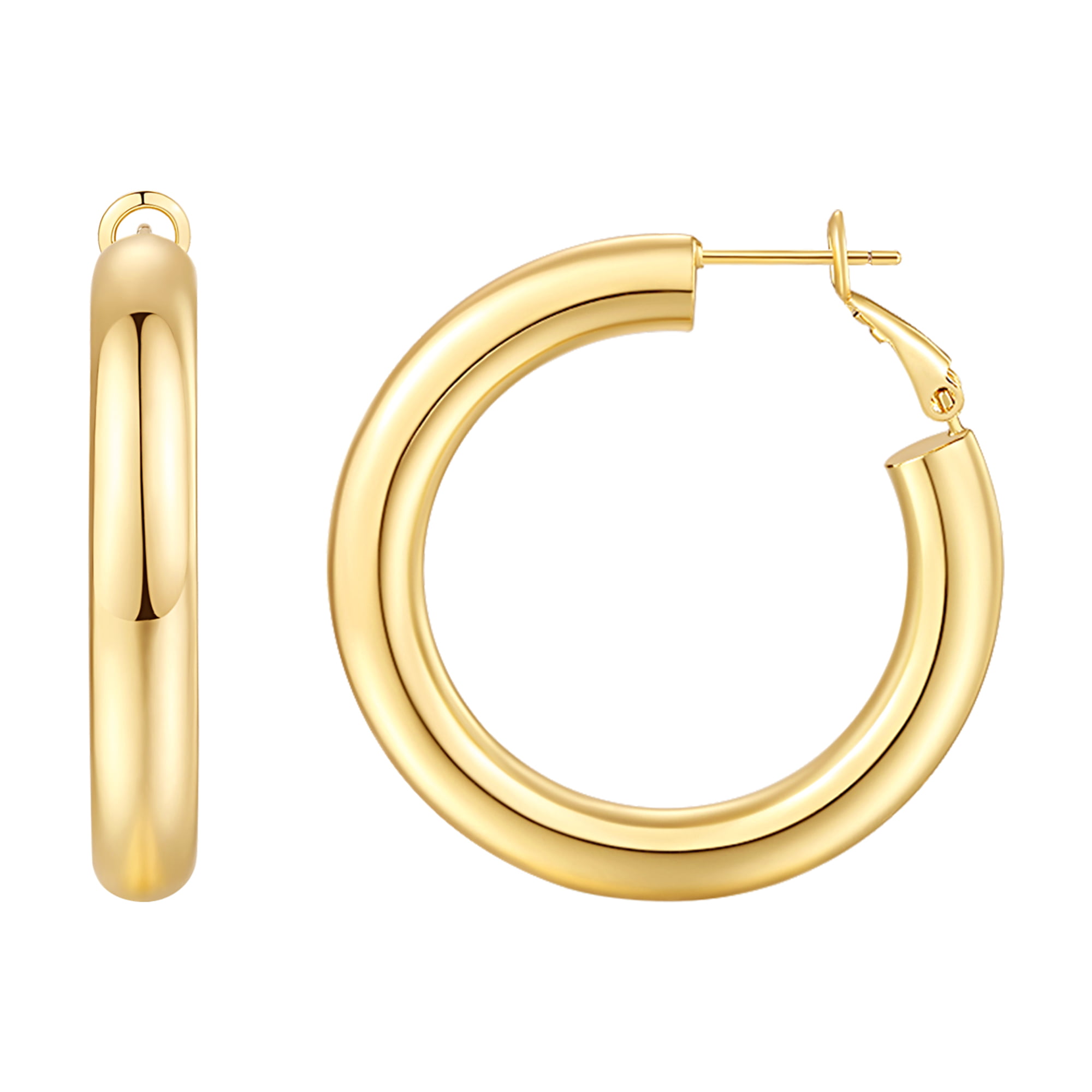Wowshow Gold Earrings, 25-50mm Chunky Open Hoops for Women Lightweight ...