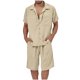thumbnail image 1 of Mens Camisas Casual Color Sólido Bolsillo Cordón Shorts Set, Manga Corta Turndown Collar Camisa para la Primavera Y el Verano, 1 of 5